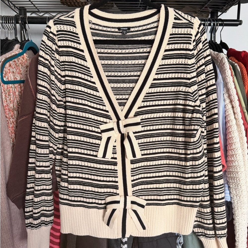 Express Black and Cream Striped Cardigan